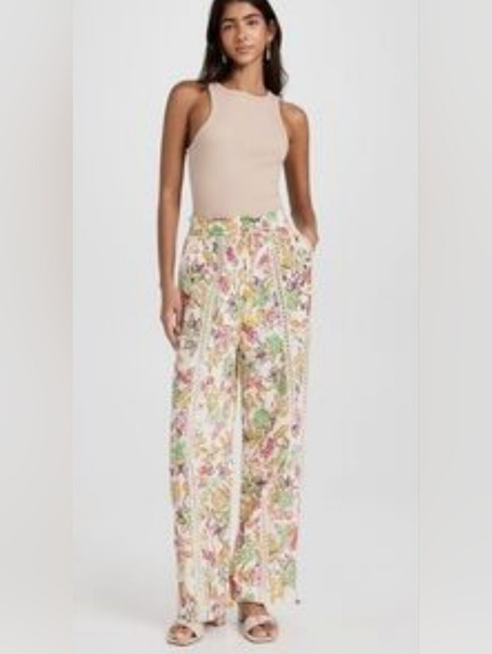 Antthony Original Floral Wide-Leg Cream Pants with Pastel Print